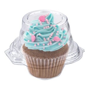 stock your home individual plastic cupcake containers disposable with connected airtight dome lid (25 count) clear single cupcake container, bpa free