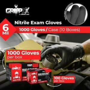 London Labs Heavy Duty Black Nitrile Exam Gloves 6Mil Disposable Industrial Powder & Latex Free (1000, Large)