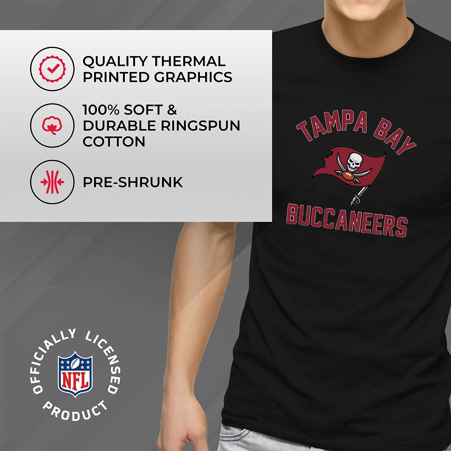 Team Fan Apparel NFL Adult Gameday T-Shirt - Cotton Blend - Tagless - Semi-Fitted - Unleash Your Team Spirit During Game Day (Tampa Bay Buccaneers - Black, Adult Large)