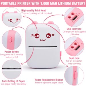 Eschen Pocket Mini Printer, Portable Printer with 6 Rolls Printing Paper for IOS Android Smartphone, Label Receipt Sticker Photo List Notes Inkless Printing Gift, Pink