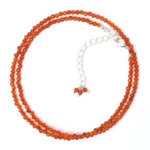 Gempires Carnelian Beads Necklace, Real Crystal July Birthstone Jewelry With 16 + 2 Inch Silver Plated Adjustable Chain, Gift for her (Carnelian)