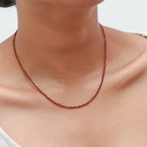 Gempires Carnelian Beads Necklace, Real Crystal July Birthstone Jewelry With 16 + 2 Inch Silver Plated Adjustable Chain, Gift for her (Carnelian)