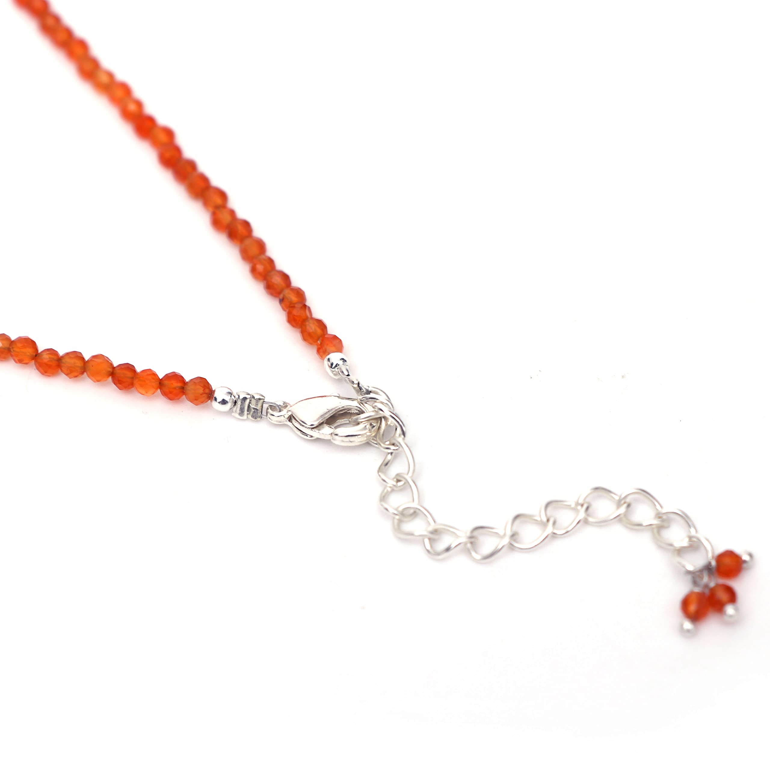 Gempires Carnelian Beads Necklace, Real Crystal July Birthstone Jewelry With 16 + 2 Inch Silver Plated Adjustable Chain, Gift for her (Carnelian)