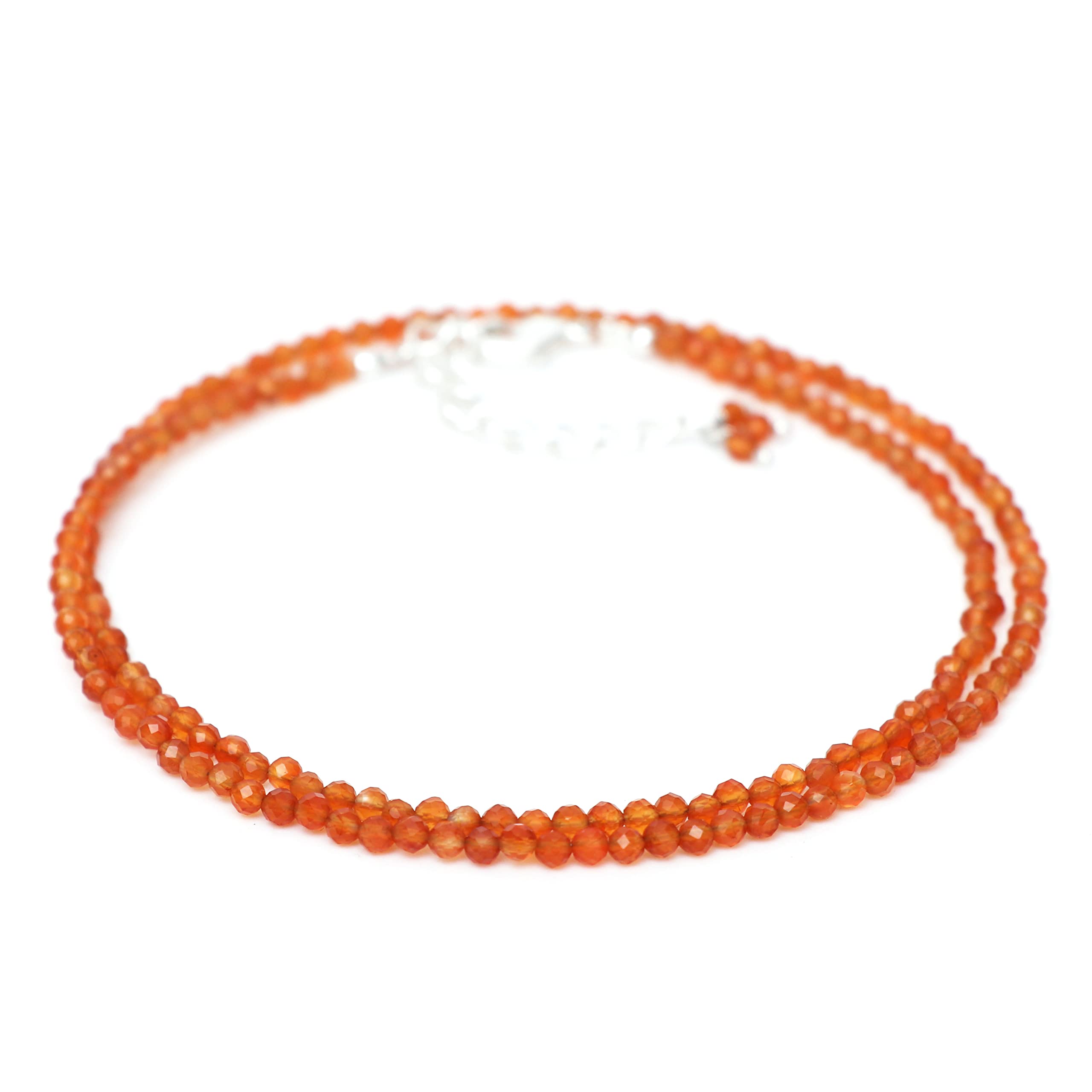 Gempires Carnelian Beads Necklace, Real Crystal July Birthstone Jewelry With 16 + 2 Inch Silver Plated Adjustable Chain, Gift for her (Carnelian)