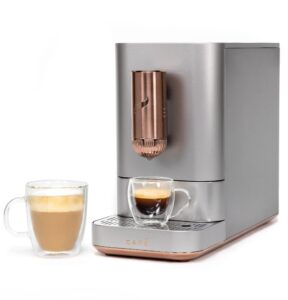 café affetto automatic espresso machine | brew in 90 seconds | 20 bar pump pressure for balanced extraction | five adjustable grind size levels | wifi connected for drink customization | steel silver