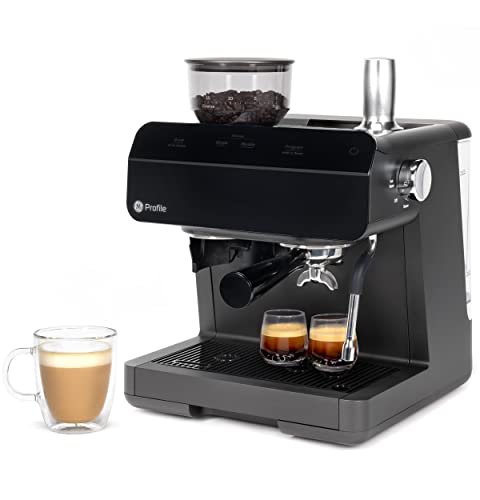 GE Profile Semi Automatic Espresso Machine + Steam Frother | Italian-Made 15 Bar Pump for Balanced Extraction | 15 Adjustable Grind Size Levels | WiFi Connected for Drink Customization | Black