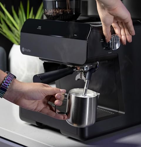 GE Profile Semi Automatic Espresso Machine + Steam Frother | Italian-Made 15 Bar Pump for Balanced Extraction | 15 Adjustable Grind Size Levels | WiFi Connected for Drink Customization | Black