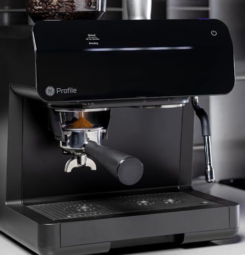 GE Profile Semi Automatic Espresso Machine + Steam Frother | Italian-Made 15 Bar Pump for Balanced Extraction | 15 Adjustable Grind Size Levels | WiFi Connected for Drink Customization | Black