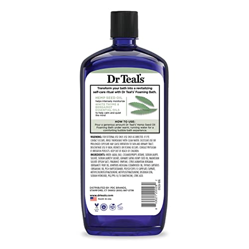 Dr Teal's Foaming Bath with Pure Epsom Salt, Cannabis Sativa Hemp Seed Oil, 34 fl oz (Pack of 4) (Packaging May Vary)