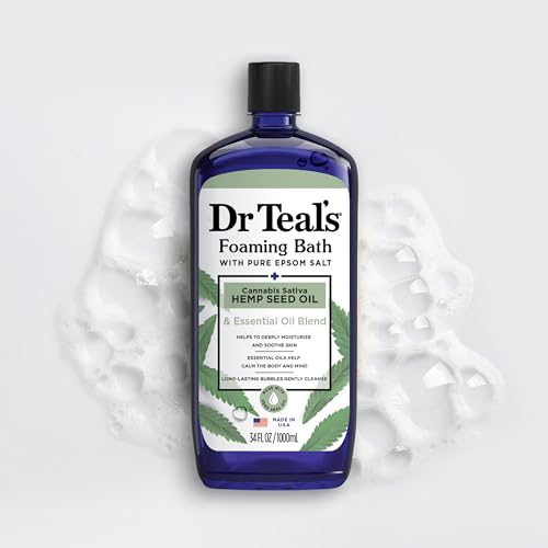 Dr Teal's Foaming Bath with Pure Epsom Salt, Cannabis Sativa Hemp Seed Oil, 34 fl oz (Pack of 4) (Packaging May Vary)