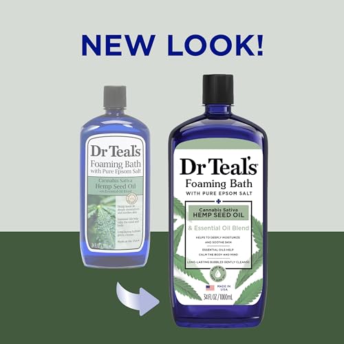 Dr Teal's Foaming Bath with Pure Epsom Salt, Cannabis Sativa Hemp Seed Oil, 34 fl oz (Pack of 4) (Packaging May Vary)