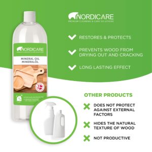 Nordicare Food Grade Mineral Oil - Tasteless and Odourless Cutting Board Oil - Suitable for Wood and Bamboo Countertops, Cutting Boards and Blocks, Stainless Steel, Stone (34oz)