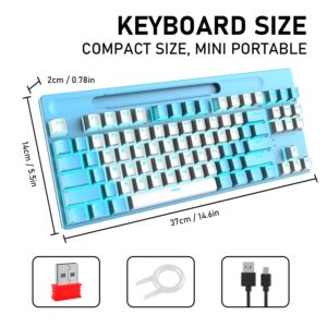 Bluetooth Mechanical Gaming Keyboard with Multi Backlit 87Key Anti-Ghosting Ergonomic Wired/Wireless 2.4Ghz USB Receiver Rechargeable 3300mAh Battery for PC Mac Gamer Typists (White Blue/Blue Switch)