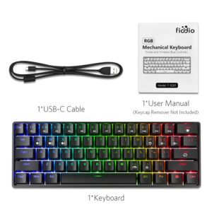 Fiodio 61 Keys RGB Wireless and Wired Mechanical Gaming Keyboard with Blue Switches, Audible Click Sound Rainbow Portable Compact Mini Office Keyboard for Windows PC Gaming, (F-SG61)