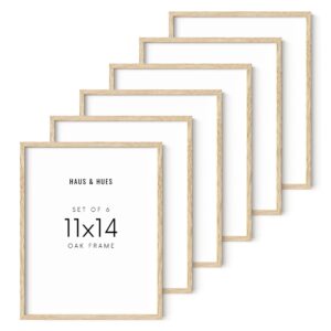 HAUS AND HUES 11"x14" Beige Oak Wood Frames Set of 6-11x14 Poster Frame, 11x14 Picture Frame Set of 6, 11 x 14 Frame Art, Wood Poster Frame, Wood Wall Art Frames, Poster Sized Wood Frames 11x14