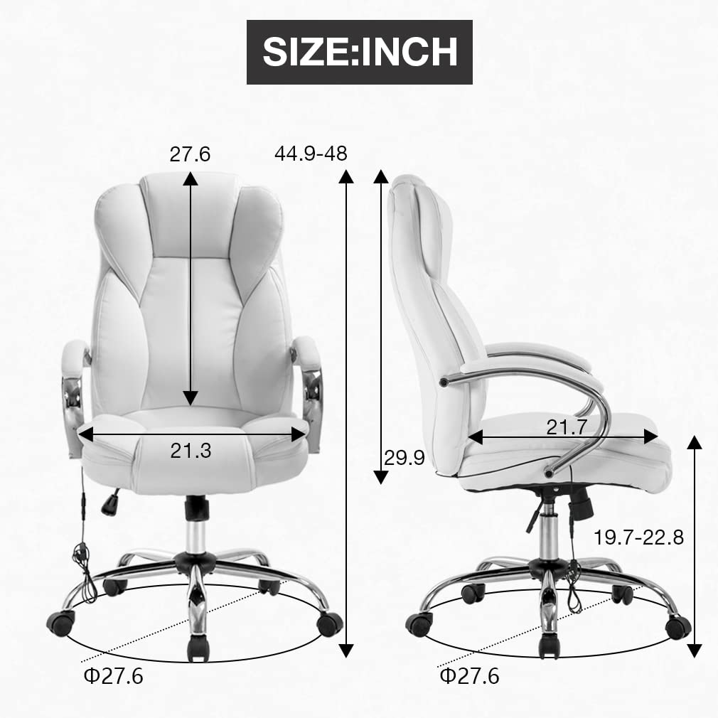 BestOffice Executive Task Rolling Swivel Lumbar Support for Home Office, White PU Leather Massage Ergonomic Desk Chair