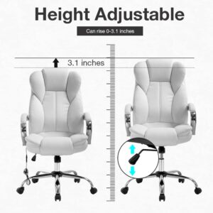 BestOffice Executive Task Rolling Swivel Lumbar Support for Home Office, White PU Leather Massage Ergonomic Desk Chair