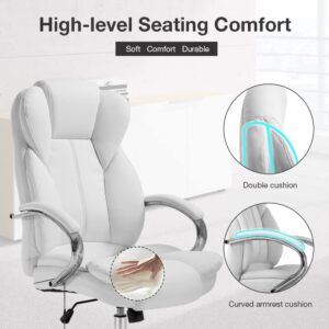 BestOffice Executive Task Rolling Swivel Lumbar Support for Home Office, White PU Leather Massage Ergonomic Desk Chair