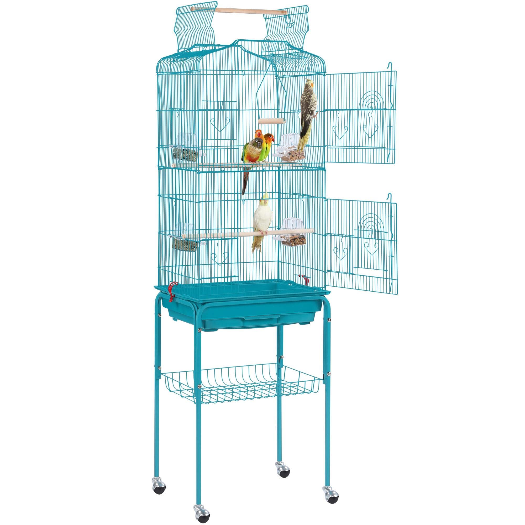 Topeakmart Open Play Top Bird Cage Large Parakeet Parrot Cage w/Detachable Stand for Budgies Finches Canaries Lovebirds, 64inch