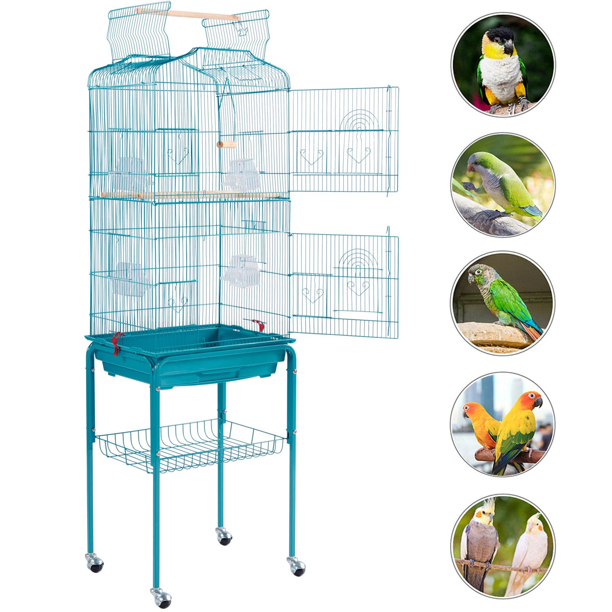 Topeakmart Open Play Top Bird Cage Large Parakeet Parrot Cage w/Detachable Stand for Budgies Finches Canaries Lovebirds, 64inch