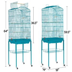 Topeakmart Open Play Top Bird Cage Large Parakeet Parrot Cage w/Detachable Stand for Budgies Finches Canaries Lovebirds, 64inch