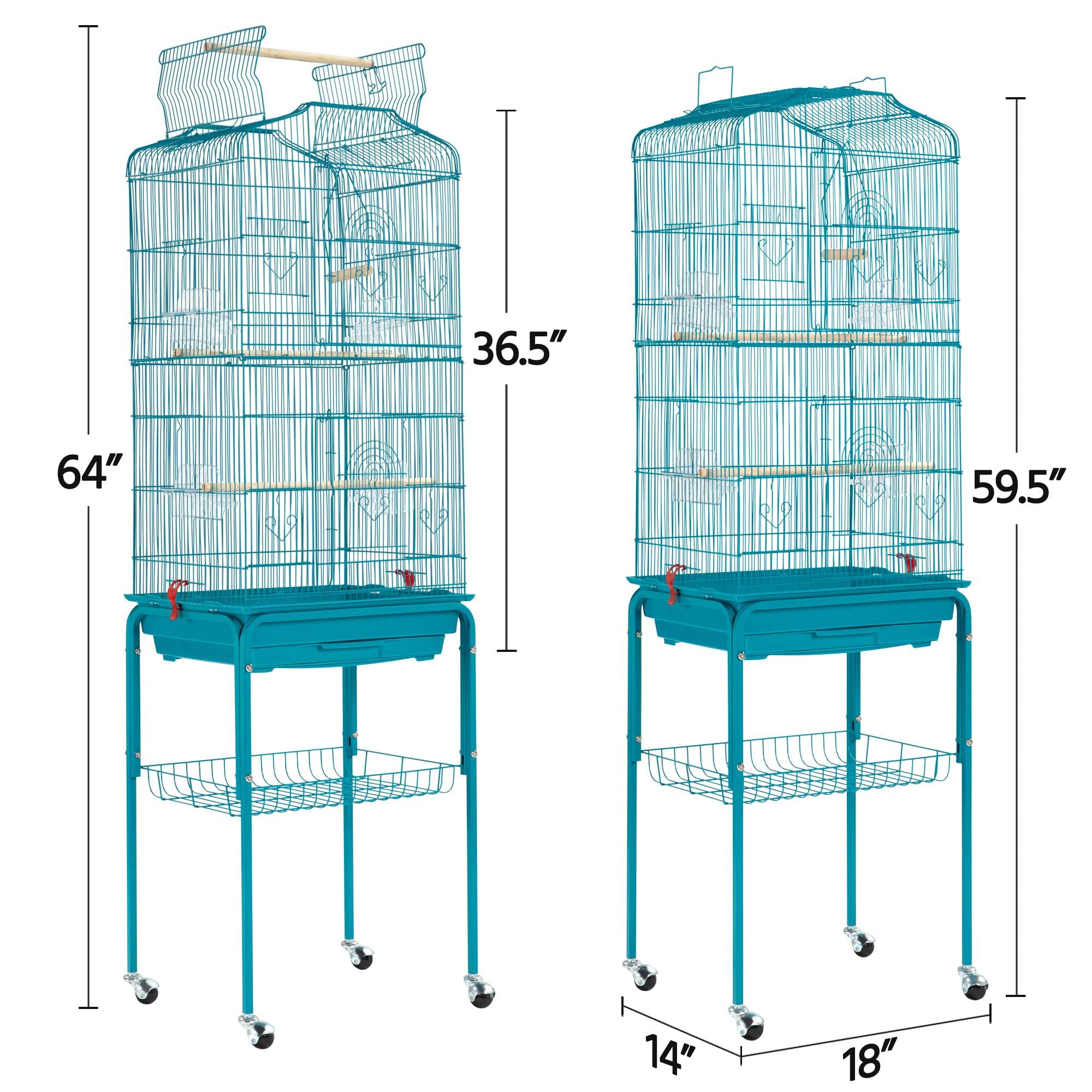 Topeakmart Open Play Top Bird Cage Large Parakeet Parrot Cage w/Detachable Stand for Budgies Finches Canaries Lovebirds, 64inch