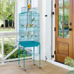 Topeakmart Open Play Top Bird Cage Large Parakeet Parrot Cage w/Detachable Stand for Budgies Finches Canaries Lovebirds, 64inch