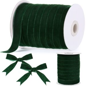 chuangdi velvet ribbon spool vintage velvet ribbons for gift wrapping decoration party wedding arts crafts wide single face velvet ribbon bow making(green, 1 inch, 60 yard)