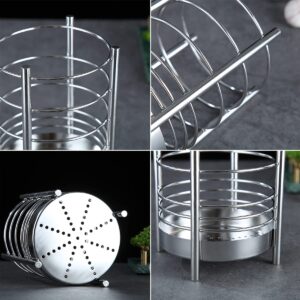 HOMQUEN Kitchen Utensil Holder for Kitchen Counter, Stainless Steel Utensil Crocks, Utensil Storage Caddy Organizer, Cooking Utensil Holder, kitchen tools, Easy Cleaning (Silver/7.4''x5.2'')