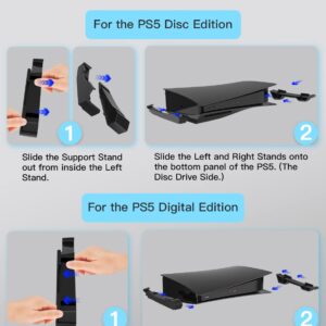 NexiGo PS5 Horizontal Stand with Slient Cooling Fan, [Auto On/Off], [Minimalist Design], Compatible with Playstation 5 Disc & Digital Editions, Built-in LED Light, Extra USB Port, Black