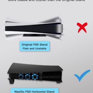 NexiGo PS5 Horizontal Stand with Slient Cooling Fan, [Auto On/Off], [Minimalist Design], Compatible with Playstation 5 Disc & Digital Editions, Built-in LED Light, Extra USB Port, Black