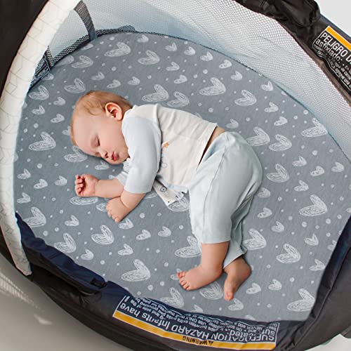 Bassinet Fitted Sheets Compatible with Graco Pack 'n Play Close2Baby Bassinet/Graco Pack 'n-Play Dome LX Bassinet(not playard), 2 Pack, 100% Jersey Knit Cotton Sheets, Gray Print for Baby