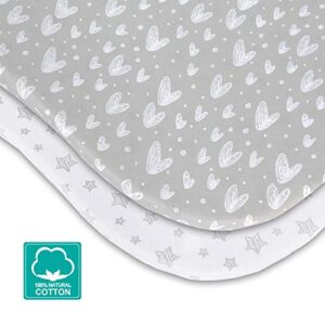 Bassinet Fitted Sheets Compatible with Graco Pack 'n Play Close2Baby Bassinet/Graco Pack 'n-Play Dome LX Bassinet(not playard), 2 Pack, 100% Jersey Knit Cotton Sheets, Gray Print for Baby