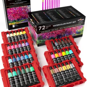 Watercolor Paint Set Kids - 72 Watercolor Paint Tubes, Watercolor Paints Paper Pad, 10 Paint Brushes - Watercolor Tubes, Watercolor Paint Kit for Water Color Painting, Kids Tube Paint, Kids Paint Set