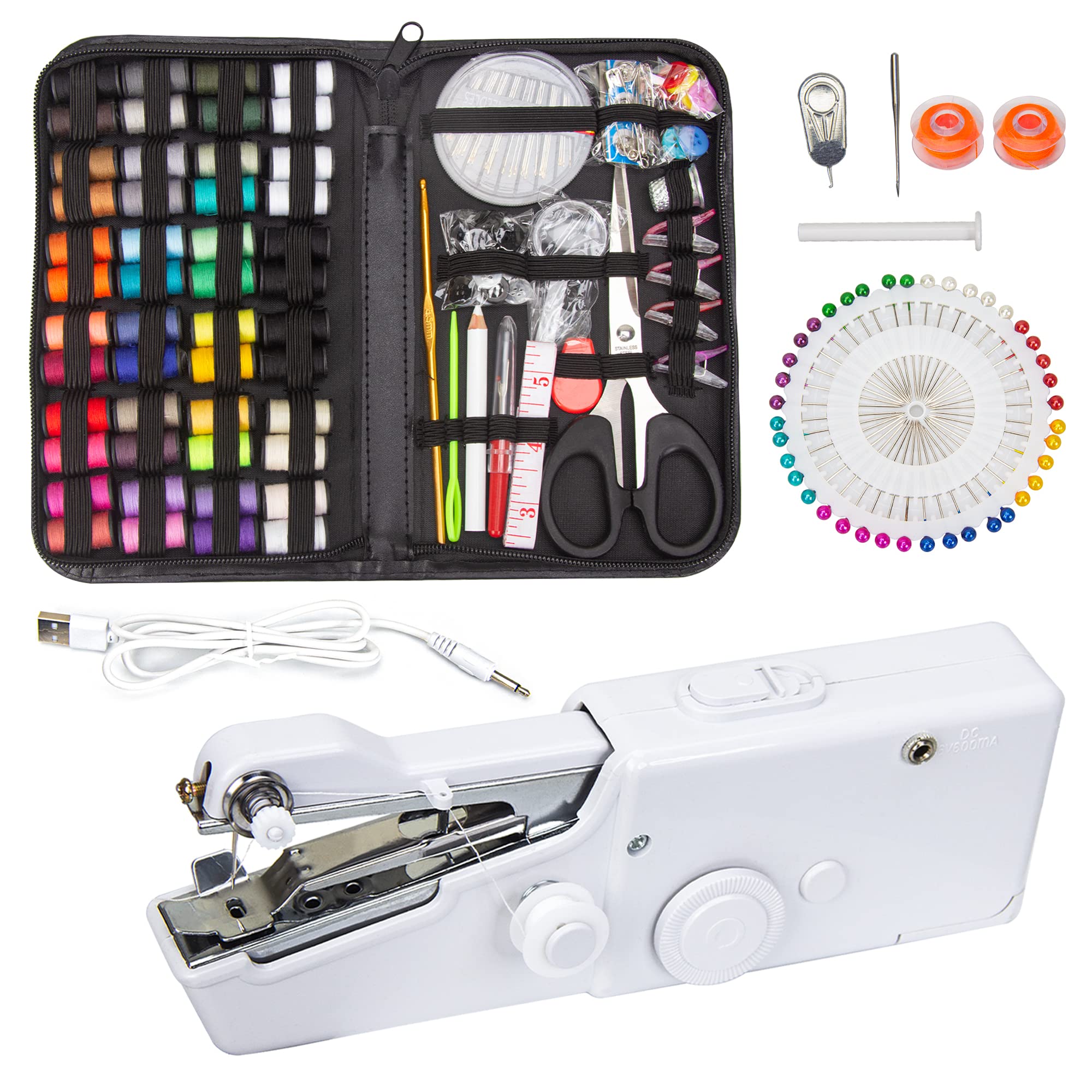 Handheld Sewing Device Portable Sewing Machine with 177 Pcs Sewing Kit Supplies Handheld Electric Sewing Machine for Beginners, Kid, Home Travel Use