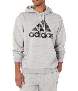 adidas men's essentials camouflage printed french terry hoodie, medium grey heather