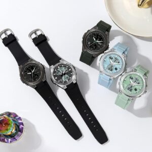 findtime Black Watches for Women Digital 5Bar Waterproof Sports LED Backlight Wrist Watch Colorful Strap Analog Alarm