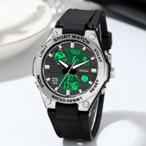 findtime Black Watches for Women Digital 5Bar Waterproof Sports LED Backlight Wrist Watch Colorful Strap Analog Alarm