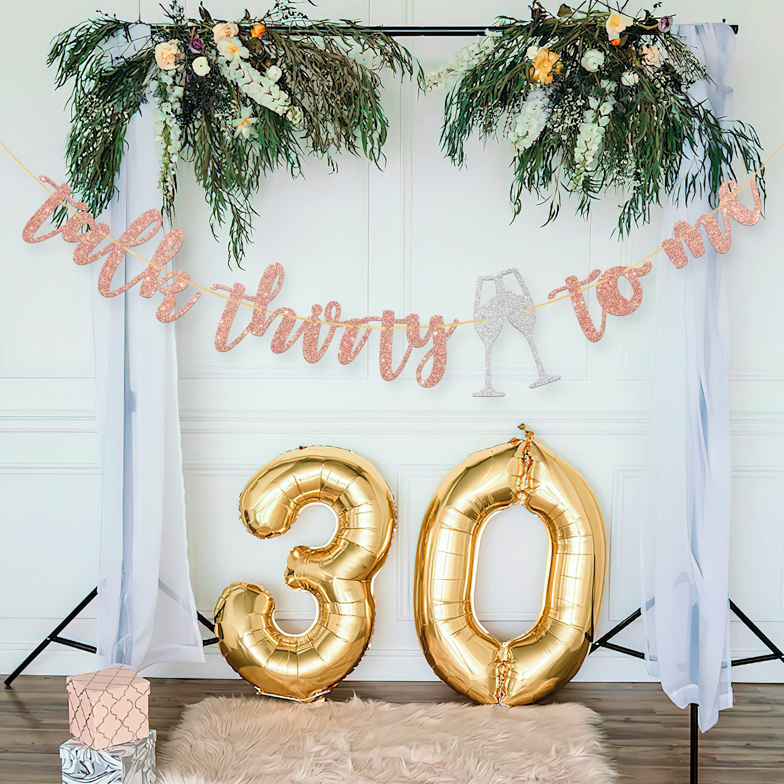 Dalaber Talk Thirty to Me Banner,Happy 30th Birthday Party Photoprops, 30th Anniversary Dirty 30 Party Decoration Supplies, Cheers to 30 Years Party Cake Decor - Rose Gold