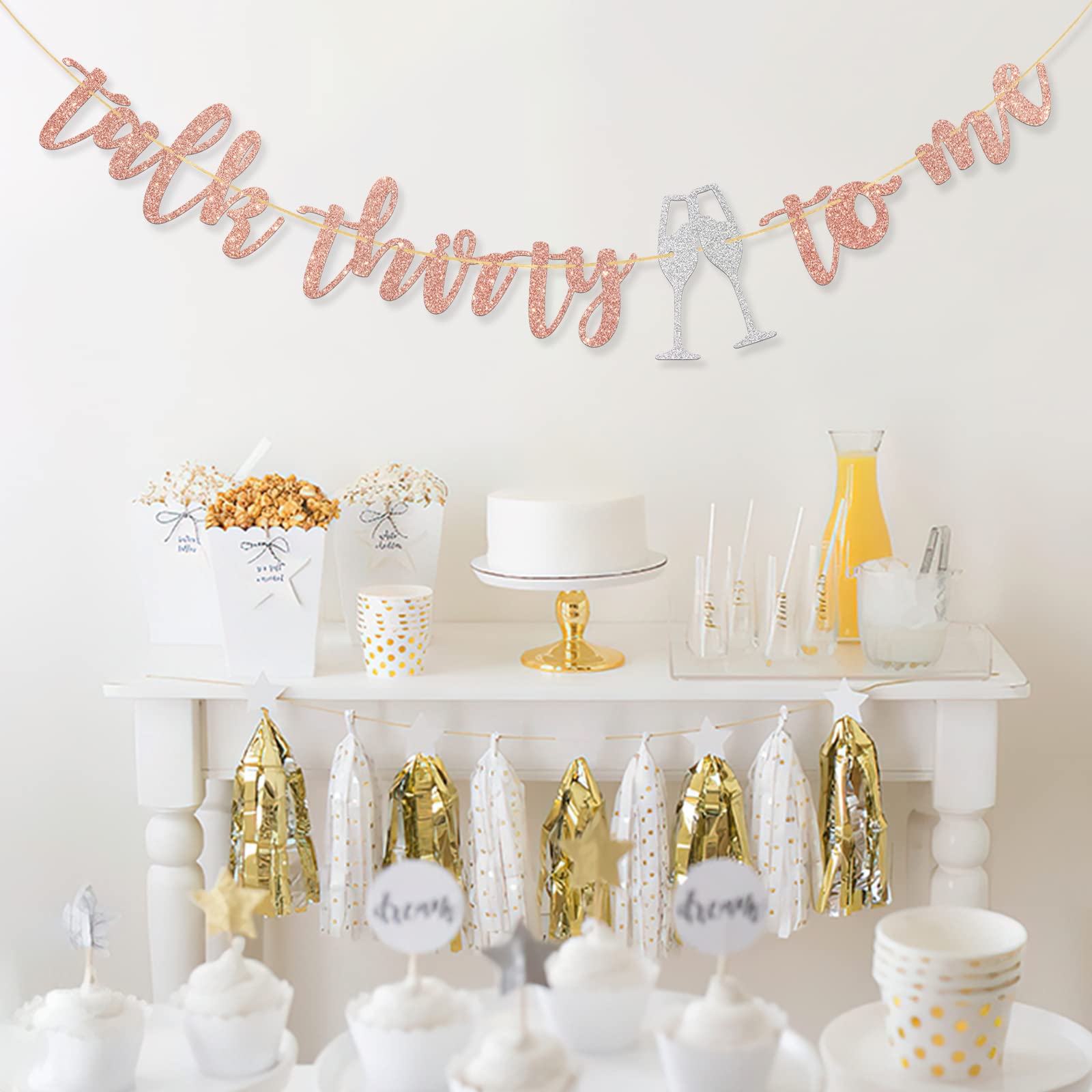 Dalaber Talk Thirty to Me Banner,Happy 30th Birthday Party Photoprops, 30th Anniversary Dirty 30 Party Decoration Supplies, Cheers to 30 Years Party Cake Decor - Rose Gold