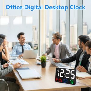 Digital Wall Clock,11.5" LED Digital Alarm Clock Large Display,with Remote Control,Adjustable Brightness, Calendar, Temperature, Snooze, 12/24 H, for Living Room, Office, Bedroom, Elderly, Adults