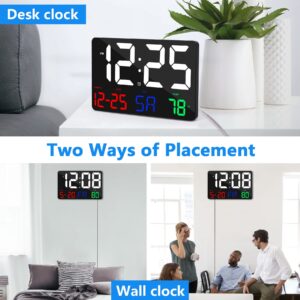 Digital Wall Clock,11.5" LED Digital Alarm Clock Large Display,with Remote Control,Adjustable Brightness, Calendar, Temperature, Snooze, 12/24 H, for Living Room, Office, Bedroom, Elderly, Adults