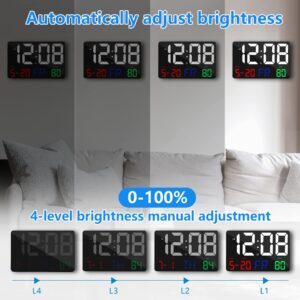 Digital Wall Clock,11.5" LED Digital Alarm Clock Large Display,with Remote Control,Adjustable Brightness, Calendar, Temperature, Snooze, 12/24 H, for Living Room, Office, Bedroom, Elderly, Adults