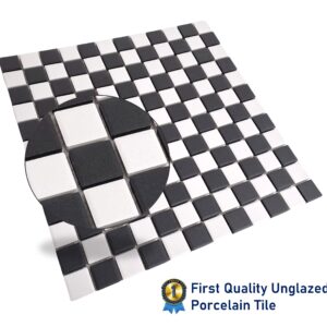 TDPW-UGBW1X1-400 Black Greyish Charcoal & White Checkered Unglazed Porcelain 7/8 Inch Square Mosaic Tile for Bathroom Floors, Walls, Kitchen Backsplash and Pool (Not Peel and Stick) - Box of 5 Sheets