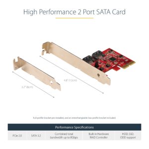 StarTech.com SATA PCIe Card - 2 Port PCIe SATA Expansion Card - 6Gbps - Full/Low Profile - PCI Express to SATA Adapter/Controller - ASM1062R SATA RAID - PCIe to SATA Converter (2P6GR-PCIE-SATA-CARD)