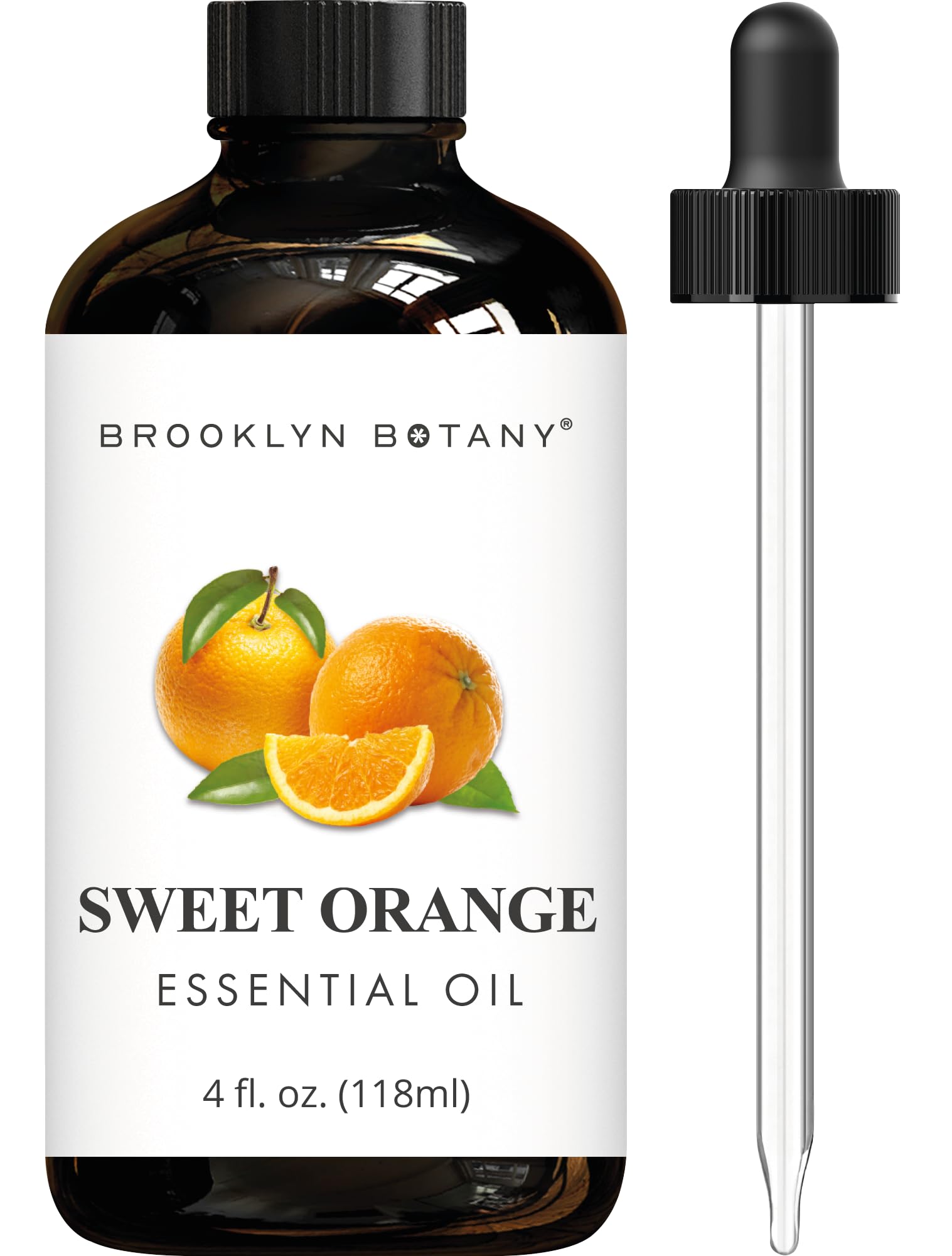 Brooklyn Botany Sweet Orange Essential Oil - Huge 4 Fl Oz - 100% Pure and Natural - Premium Grade with Dropper - for Aromatherapy and Diffuser