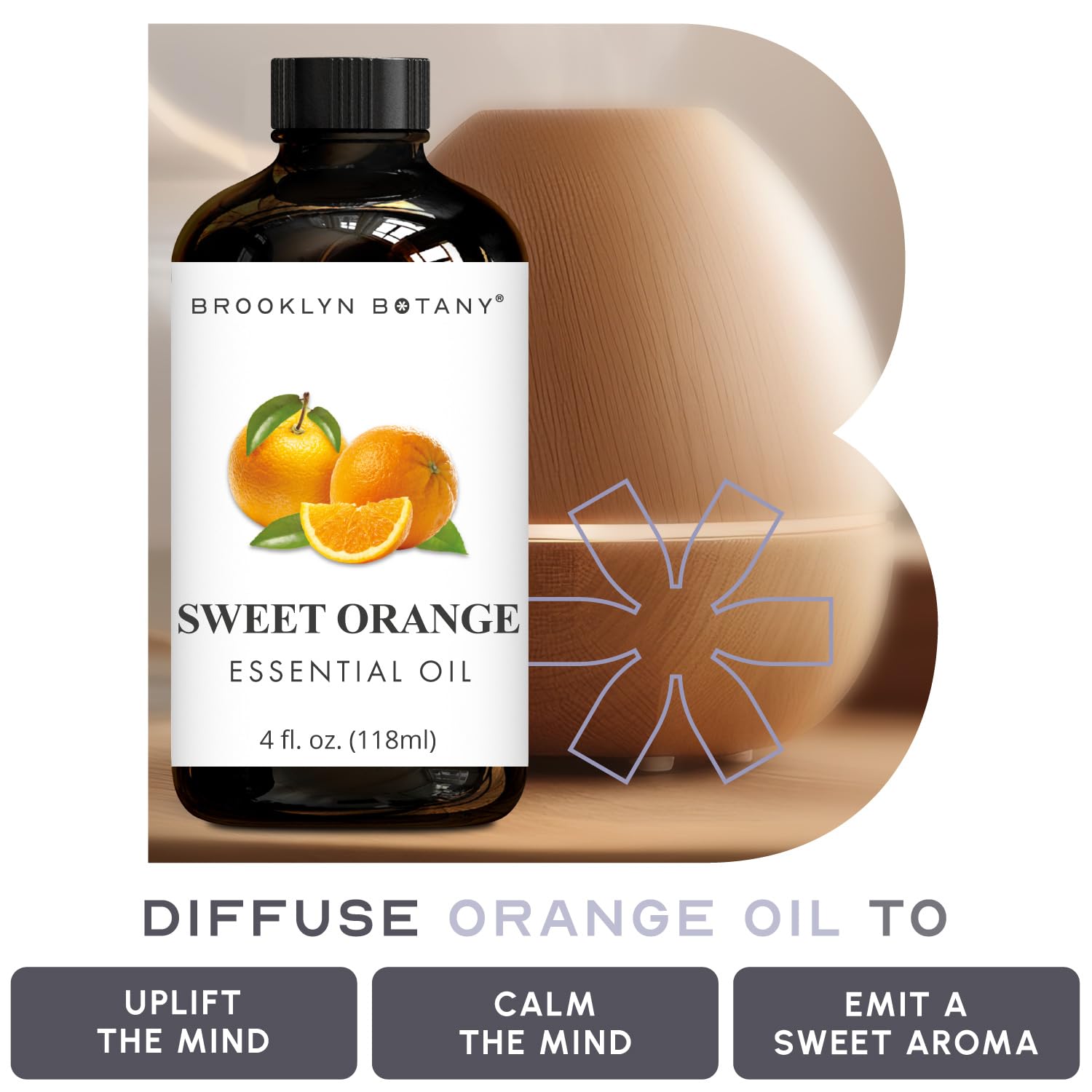 Brooklyn Botany Sweet Orange Essential Oil - Huge 4 Fl Oz - 100% Pure and Natural - Premium Grade with Dropper - for Aromatherapy and Diffuser