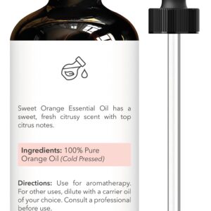 Brooklyn Botany Sweet Orange Essential Oil - Huge 4 Fl Oz - 100% Pure and Natural - Premium Grade with Dropper - for Aromatherapy and Diffuser