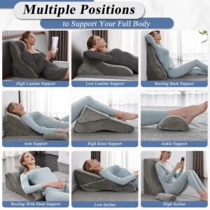 Axelrod Bed Wedge Pillow Set Foam | Adjustable Pillows for Back, Leg and Knee Pain Relief | Post Surgery Ortho Pillow – Anti Snoring, Heartburn, Acid Reflux & GERD- Grey