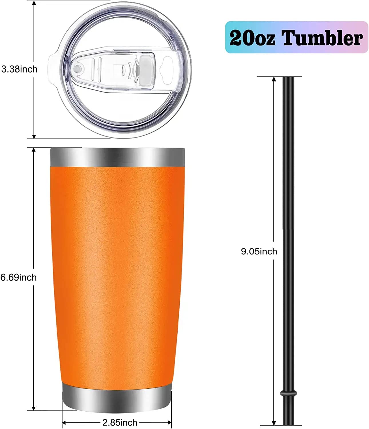 VEGOND 20oz Tumbler with Lid and Straw Stainless Steel Tumbler Cup Vacuum Insulated Double Wall Travel Coffee Mug Powder Coated Coffee Cup(Orange 1 Pack)